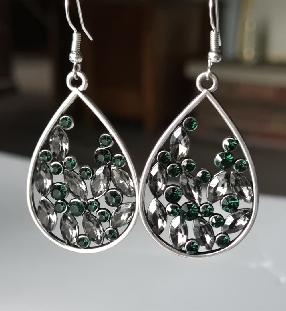 paparazzi Emerald & Smoke Teardrop Crystal Earrings - Picture 4 of 13